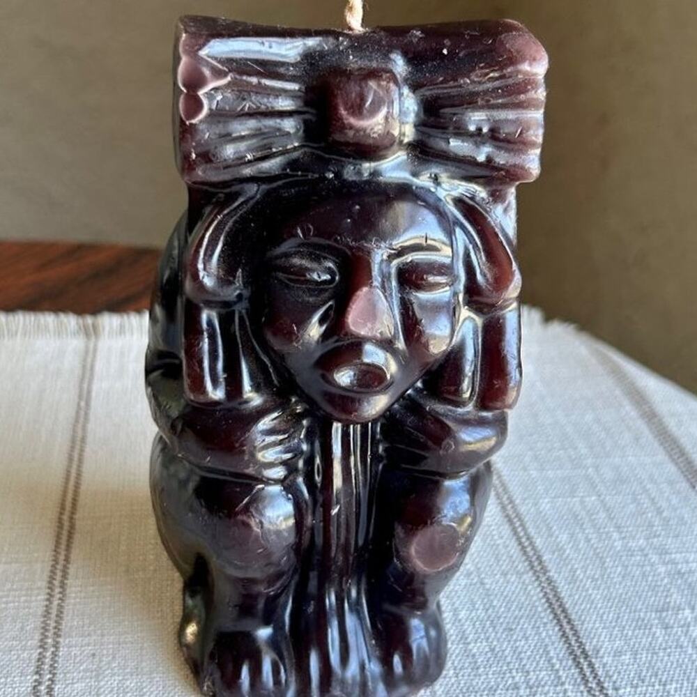 Vintage Carved Wax Candle – Mayan or Aztec-Inspired Figure